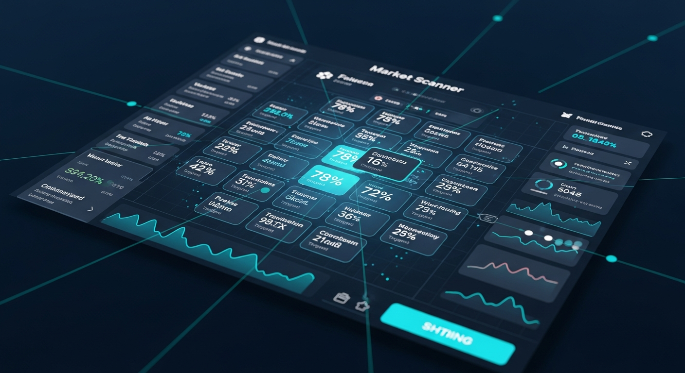 Polymarket Sniper Bot market scanner — real-time scanning visualization showing live market data feeds